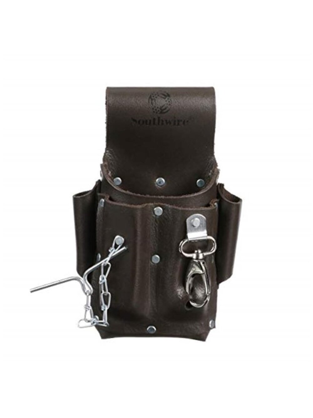 Leather Tool Pouch 5 Pocket Electrician Belt Holder Tape Chain Dark Brown New